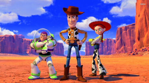 Toy Story Characters in a Desert Landscape Desktop Wallpaper