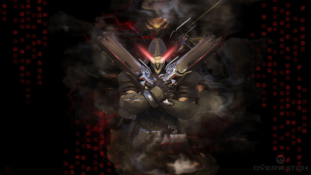 Reaper from Overwatch Crossed Guns Gaming Desktop Wallpaper