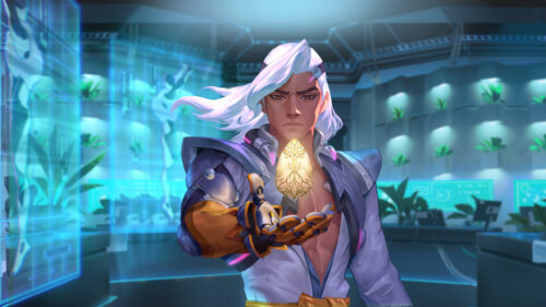 Futuristic Warrior Holding A Golden Egg Desktop Wallpaper
