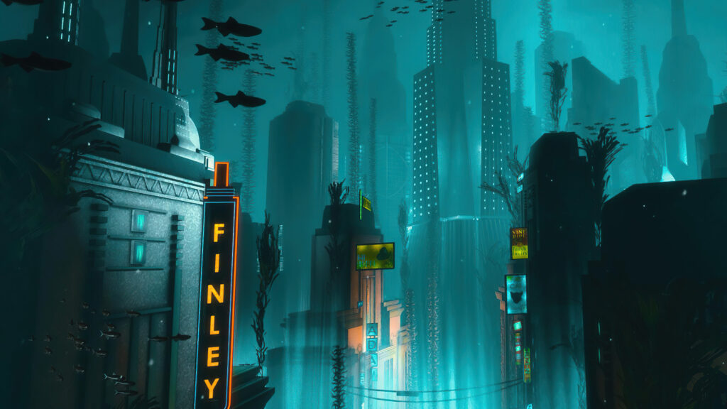 Underwater Art Deco City Concept Art Desktop Wallpaper