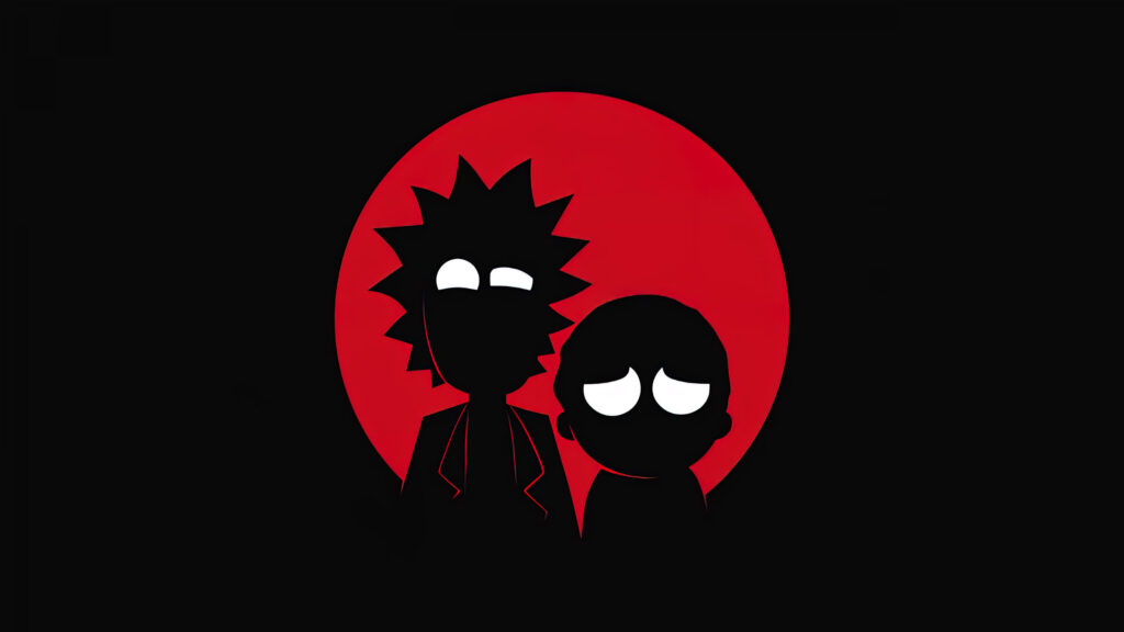 Minimalist Silhouette Rick and Morty Red Circle Desktop Wallpaper