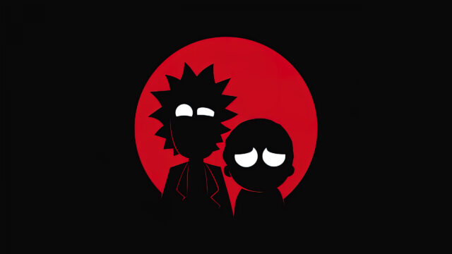 Minimalist Silhouette Rick and Morty Red Circle Desktop Wallpaper