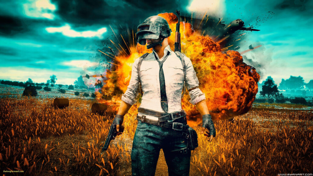 Soldier Standing Before a Massive Explosion Desktop Wallpaper