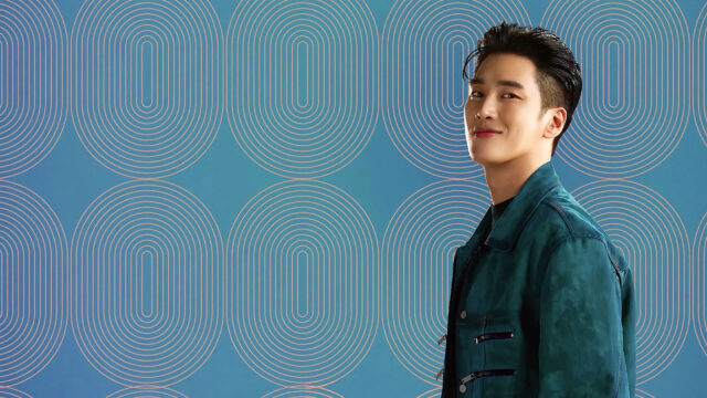 Ahn Bo-hyun Portrait Against Geometric Pattern Desktop Wallpaper