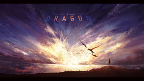 Sunset Silhouette of a Boy and Dragon Desktop Wallpaper