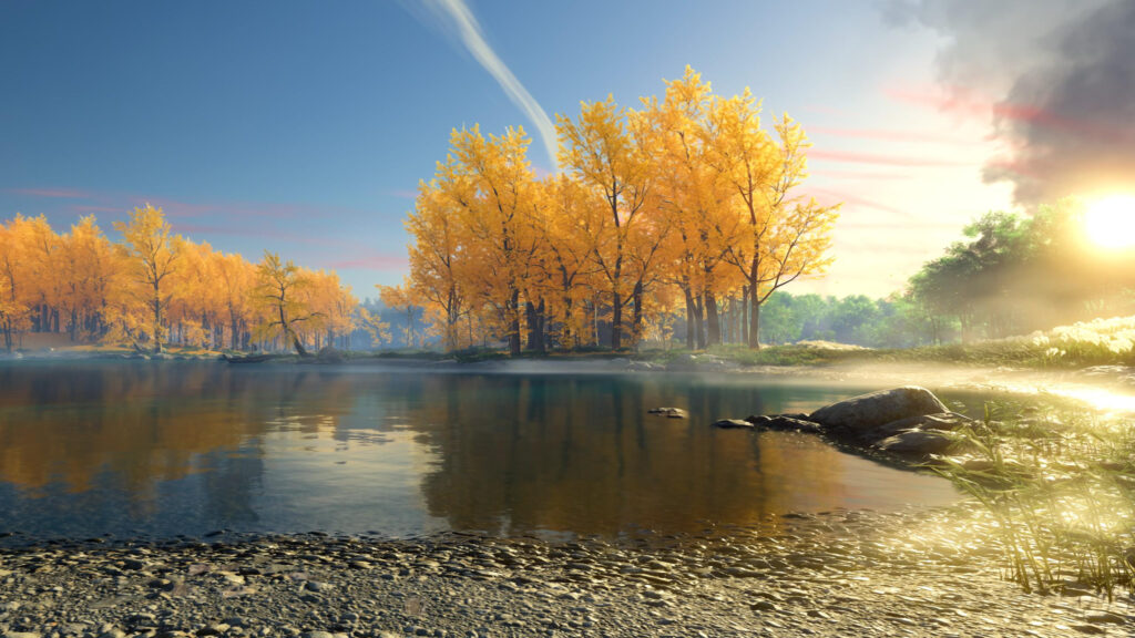 Scenic Golden Autumn Lake Scenery Desktop Wallpaper