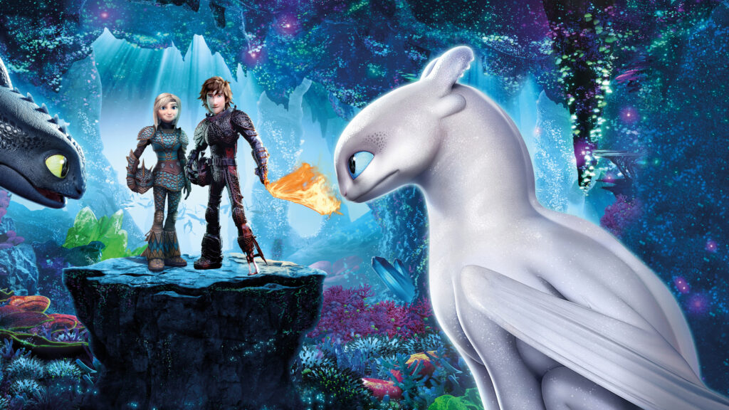 Hiccup and Astrid with Dragons in the Hidden World 4K Wallpaper