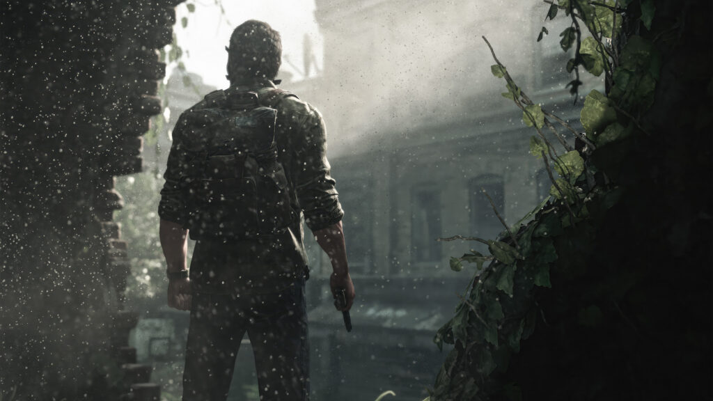 Lone Survivor Standing Amidst Ruined Architecture Desktop Wallpaper