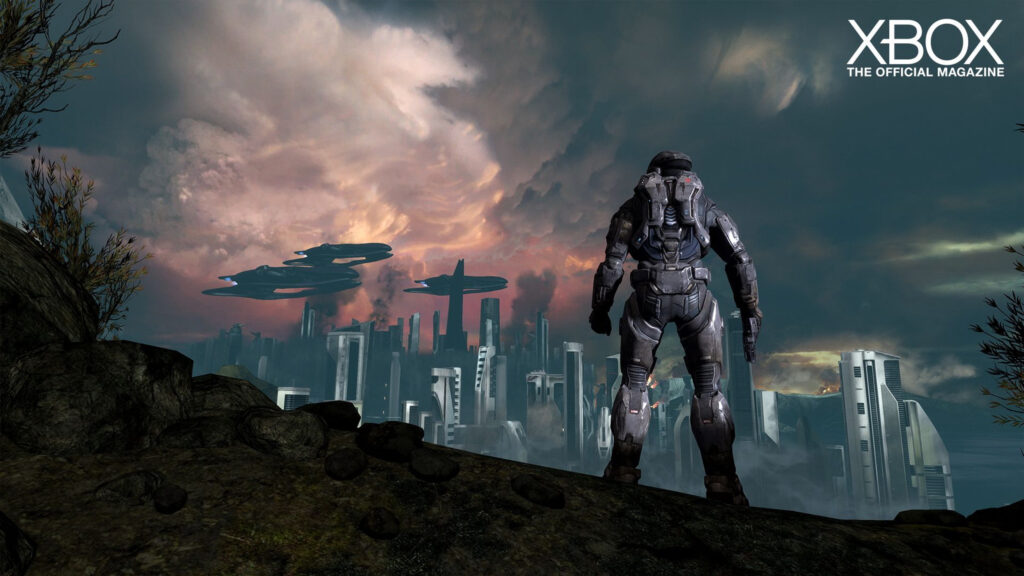 Halo Reach Spartan Soldier overlooking New Alexandria Desktop Wallpaper