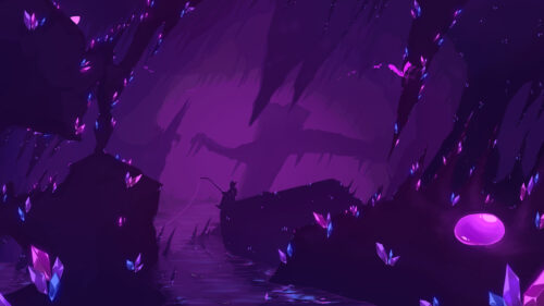 Atmospheric Purple Crystal Cave Landscape Desktop Wallpaper