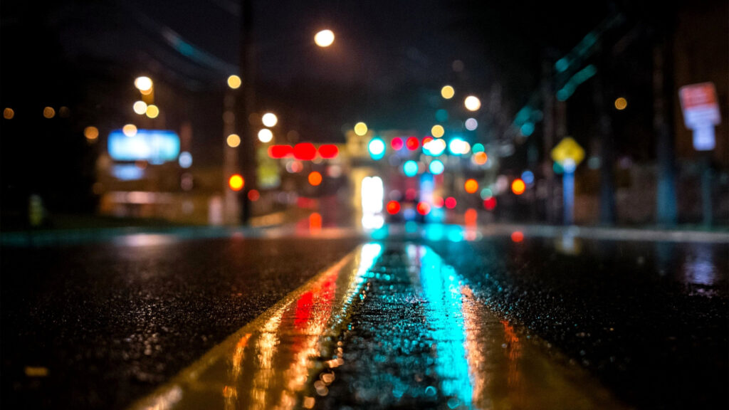 Abstract Wet Night Street Bokeh 4K Desktop Wallpaper