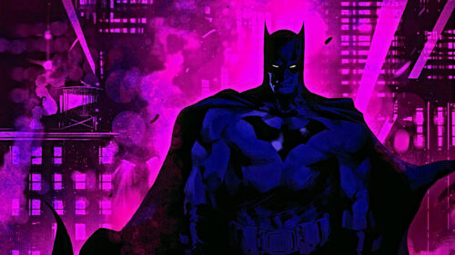 Batman Neon Purple Cityscape 4K Wallpaper