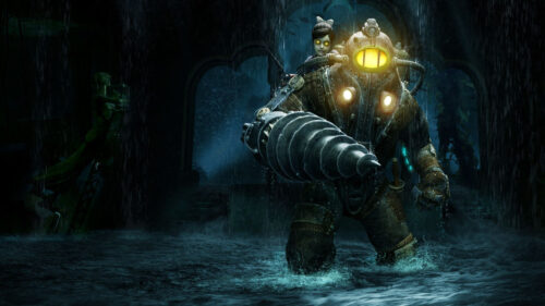 Big Daddy and Little Sister Underwater 4K Wallpaper