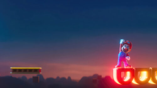 Mario Standing on Glowing Blocks 4K Desktop Wallpaper