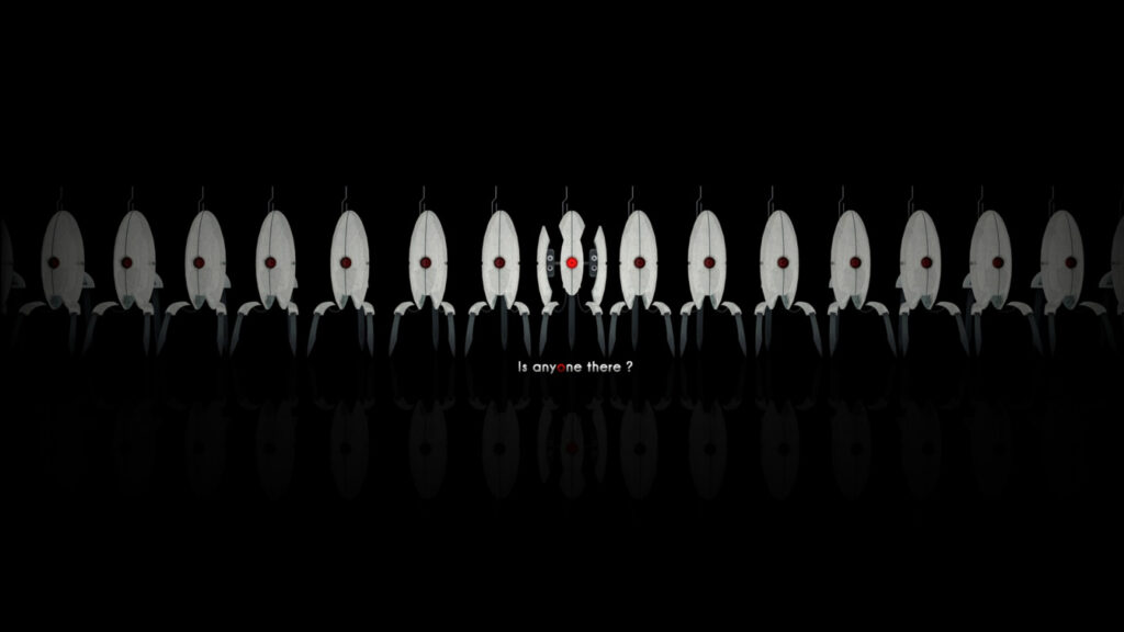 Minimalist Portal Turret Army 4K Desktop Wallpaper
