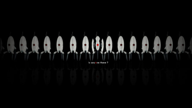Minimalist Portal Turret Army 4K Desktop Wallpaper