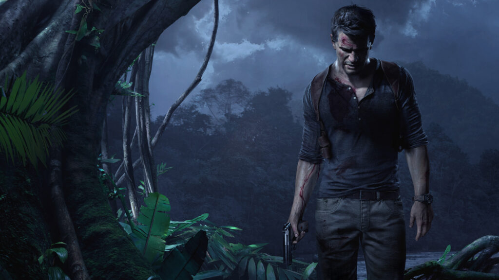Nathan Drake in Uncharted 4 Jungle Scene Desktop Wallpaper