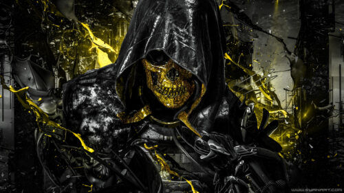 Golden Skull Reaper in Dark Abstract Style 4K Wallpaper