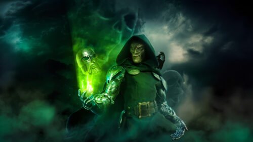 Doctor Doom Holding His Mask Dark Fantasy Desktop Wallpaper