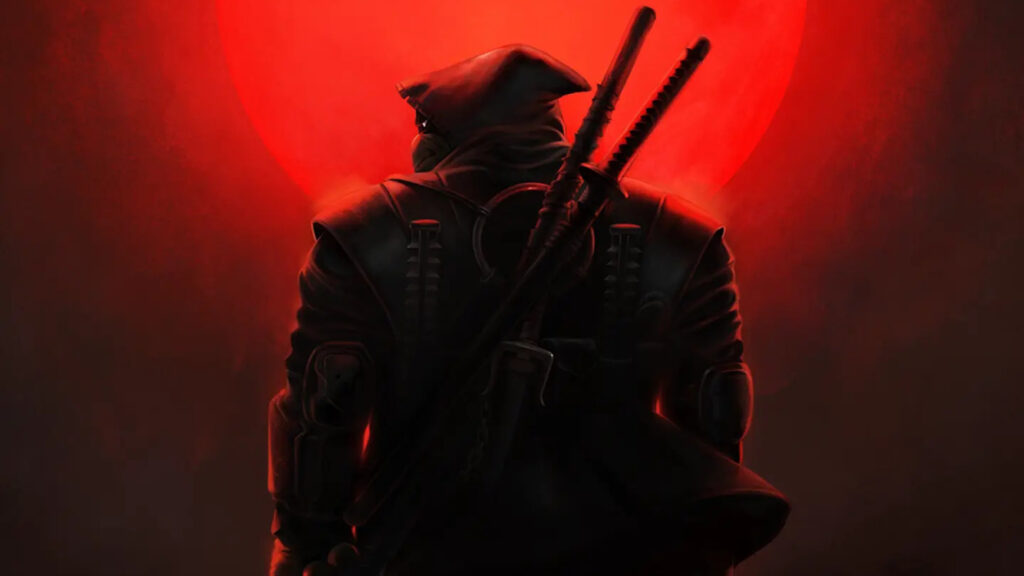 Dark Hooded Warrior Red Moon Desktop Wallpaper