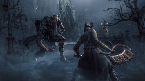 Dark Fantasy Hunter and Monster Battle 4K Desktop Wallpaper