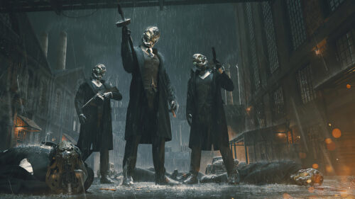 Cyberpunk Mafia Trio in the Rain Desktop Wallpaper