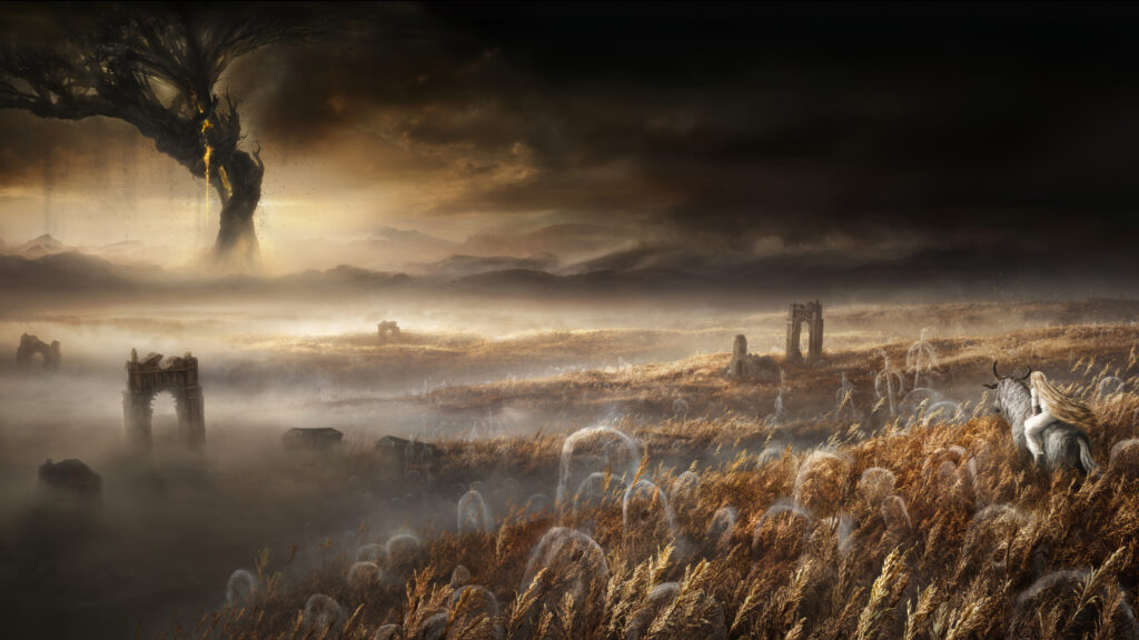 Golden Erdtree Landscape Fantasy Desktop Wallpaper