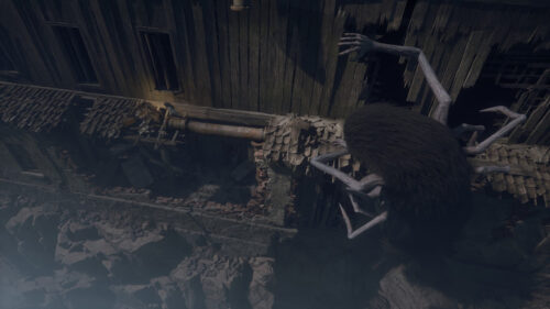 Dark Horror Creature Lurking in Ruins Desktop Wallpaper