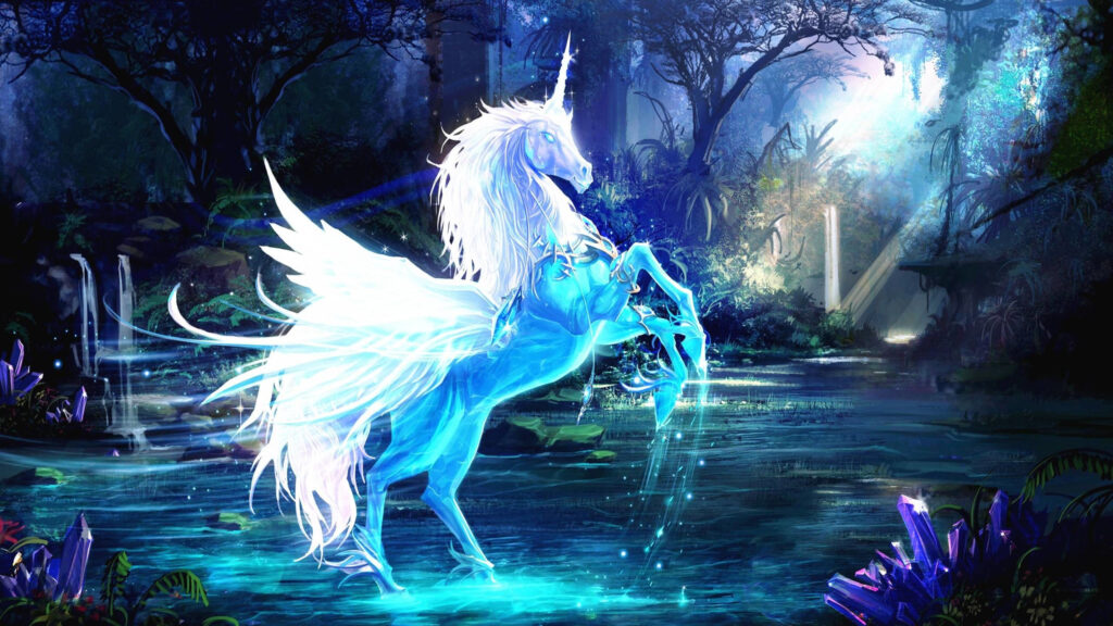 Majestic Crystal Pegasus Unicorn Fantasy Desktop Wallpaper
