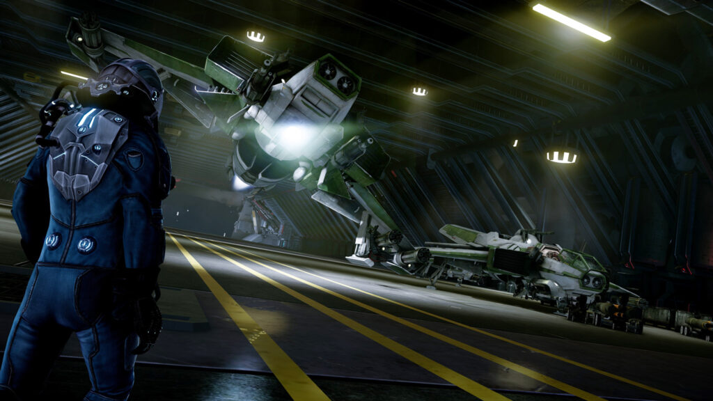 Futuristic Hangar Spacecraft Scene 4K Wallpaper