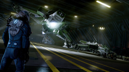 Futuristic Hangar Spacecraft Scene 4K Wallpaper