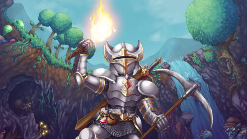 Knight with Torch and Pickaxe Fantasy Desktop Wallpaper