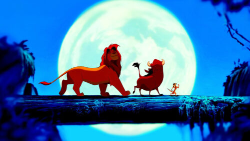 Simba Pumbaa and Timon Walking on a Log Desktop Wallpaper