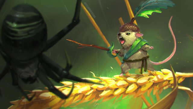 Brave Mouse Warrior Facing A Giant Spider Desktop Wallpaper