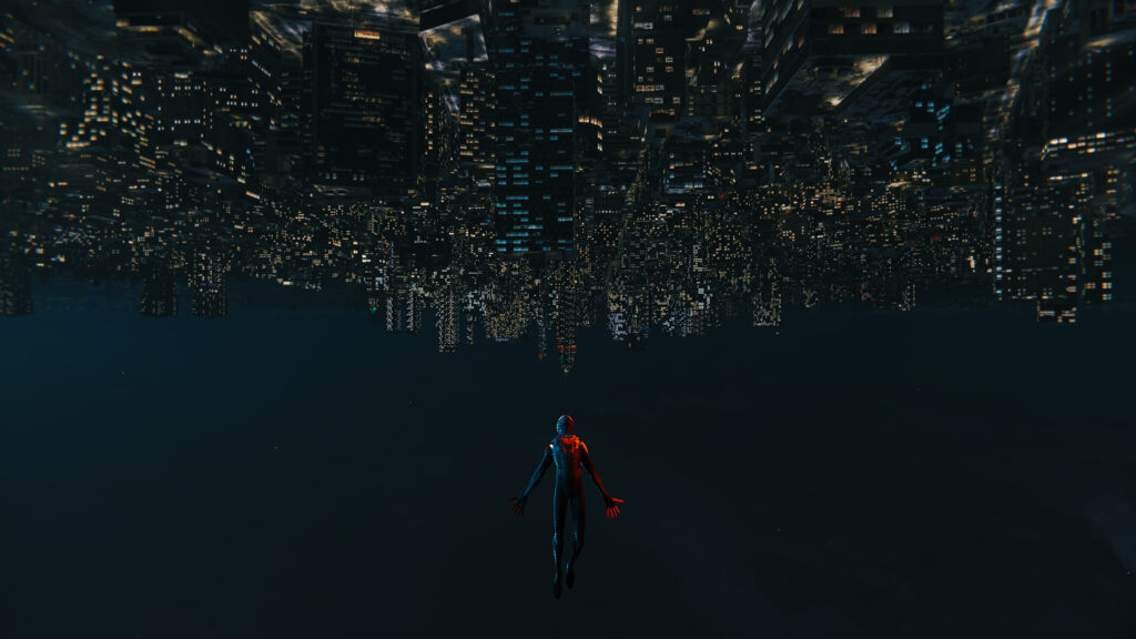 Miles Morales Upside Down Cityscape 4K Desktop Wallpaper