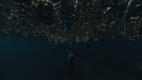Miles Morales Upside Down Cityscape 4K Desktop Wallpaper