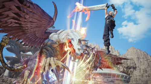 Cloud Strife Battles a Chimera-like Beast 4K Desktop Wallpaper