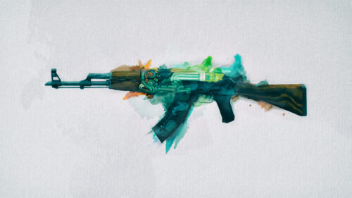 AK-47 Fire Serpent Watercolor Art 4K Desktop Wallpaper