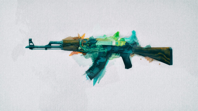 AK-47 Fire Serpent Watercolor Art 4K Desktop Wallpaper