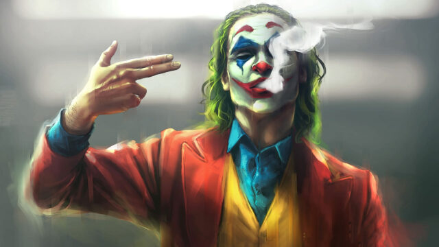 Arthur Fleck The Joker Smoke Finger Gun Art 4K Desktop Wallpaper