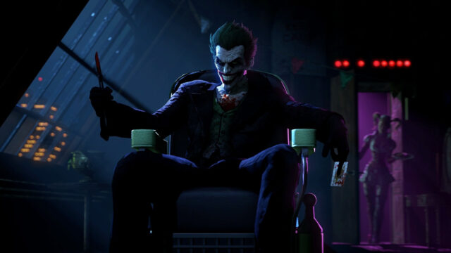 Sinister Joker Sitting in a Chair Desktop Wallpaper