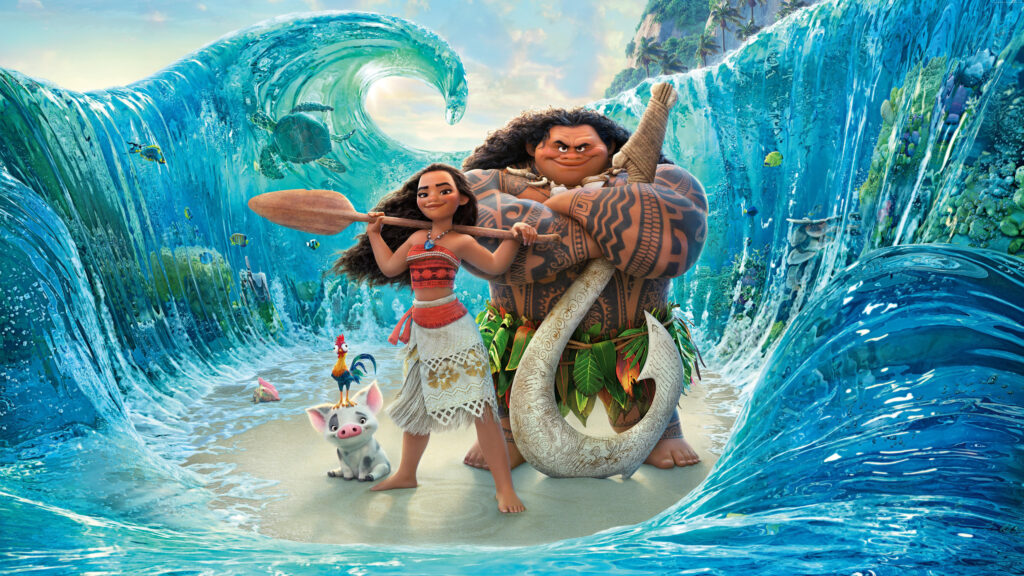 Moana and Maui Standing on a Beach 4K Desktop Wallpaper