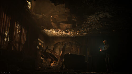 James Sunderland Standing in Ruined House Desktop Wallpaper