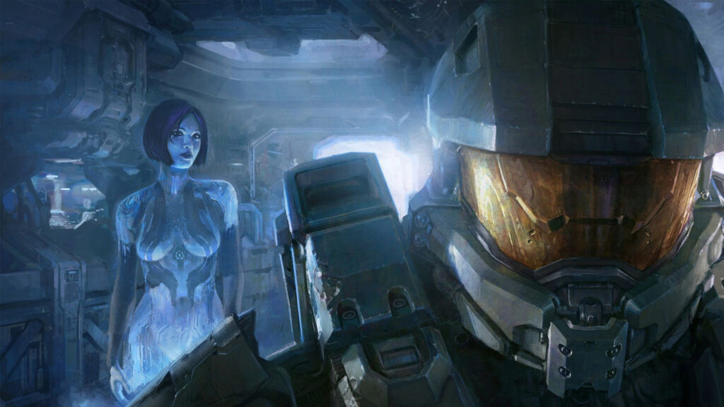Master Chief and Cortana in Halo Concept Art Desktop Wallpaper