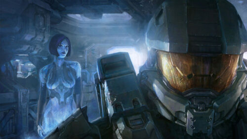 Master Chief and Cortana in Halo Concept Art Desktop Wallpaper