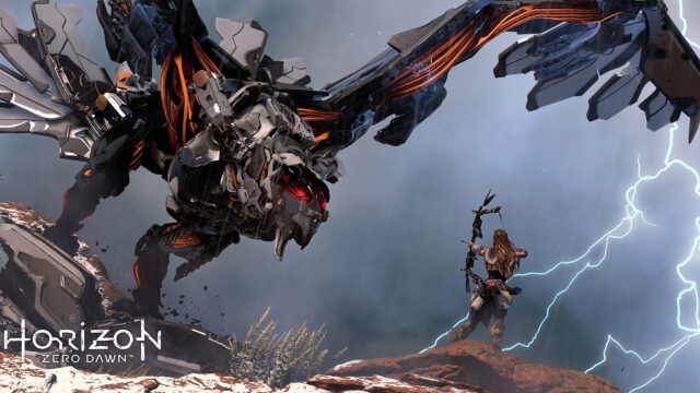 Aloy Facing a Stormbird in Horizon Zero Dawn Desktop Wallpaper