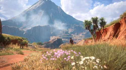 Uncharted 4 Nathan Drake Standing in Vast Landscape Desktop Wallpaper