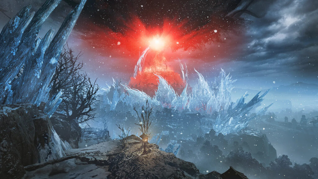 Ethereal Icy Mountain Peak at Twilight Desktop Wallpaper