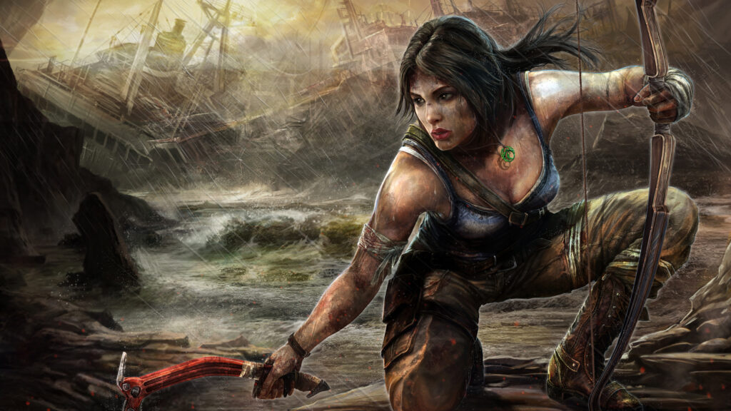 Lara Croft Dynamic Action Survivor 4K Desktop Wallpaper
