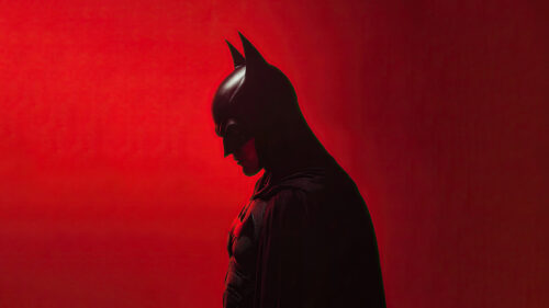 The Batman Minimalist Side Profile Red Background Desktop Wallpaper